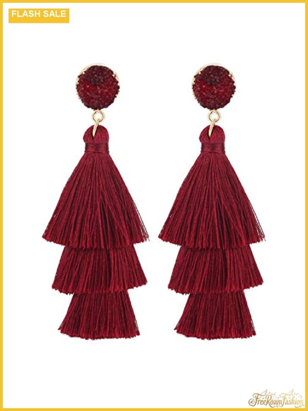 Tiered Tassel Earrings with Druzy Stud Gold Plated Women's Jewelry